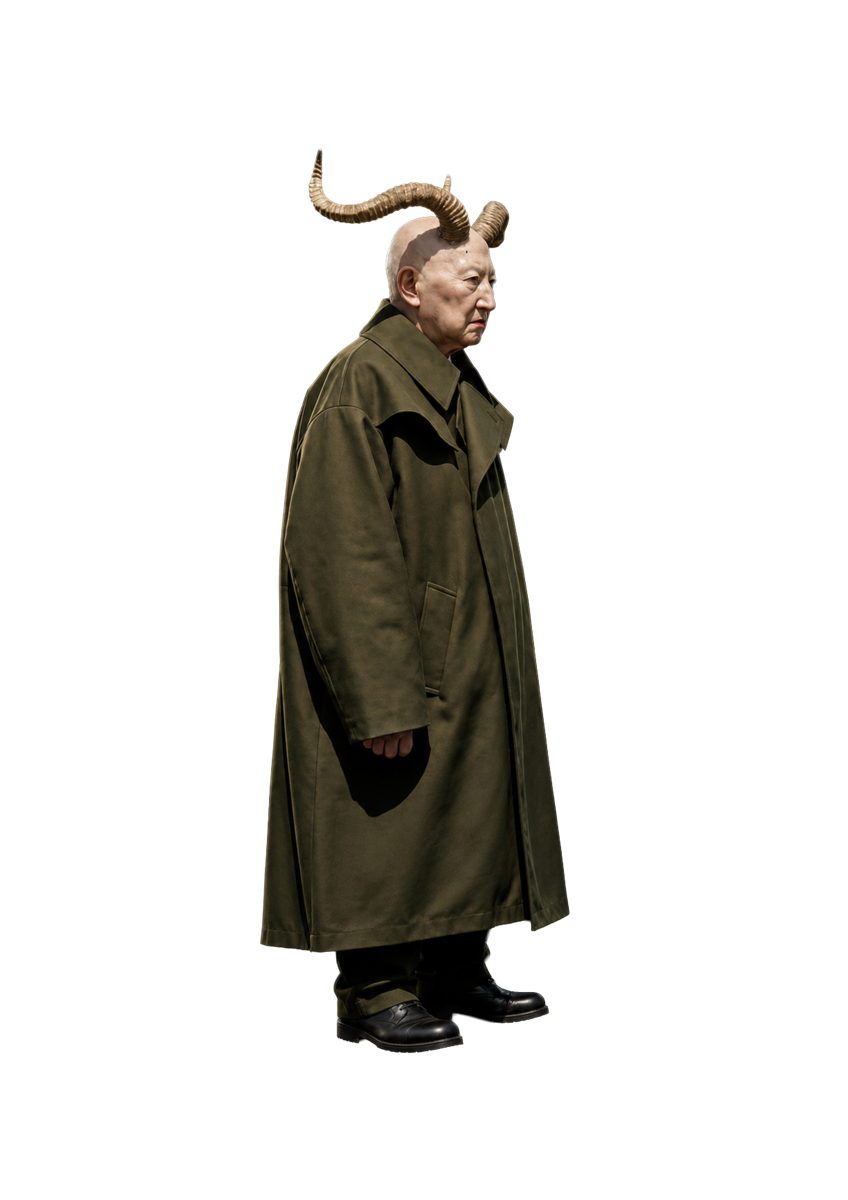 Ram-horned man in a trench coat — Gizem, The Hunter