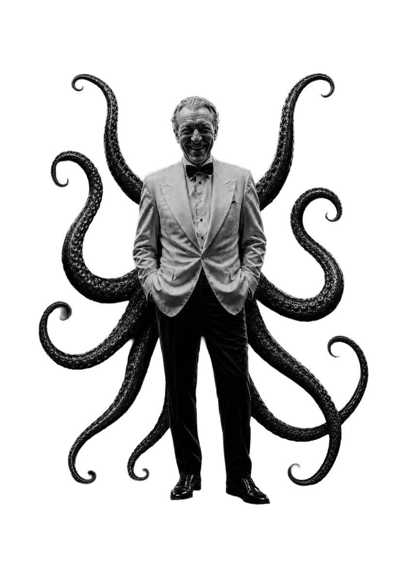 Laughing man in white tux with tentacles — REO, Something Came Over Me